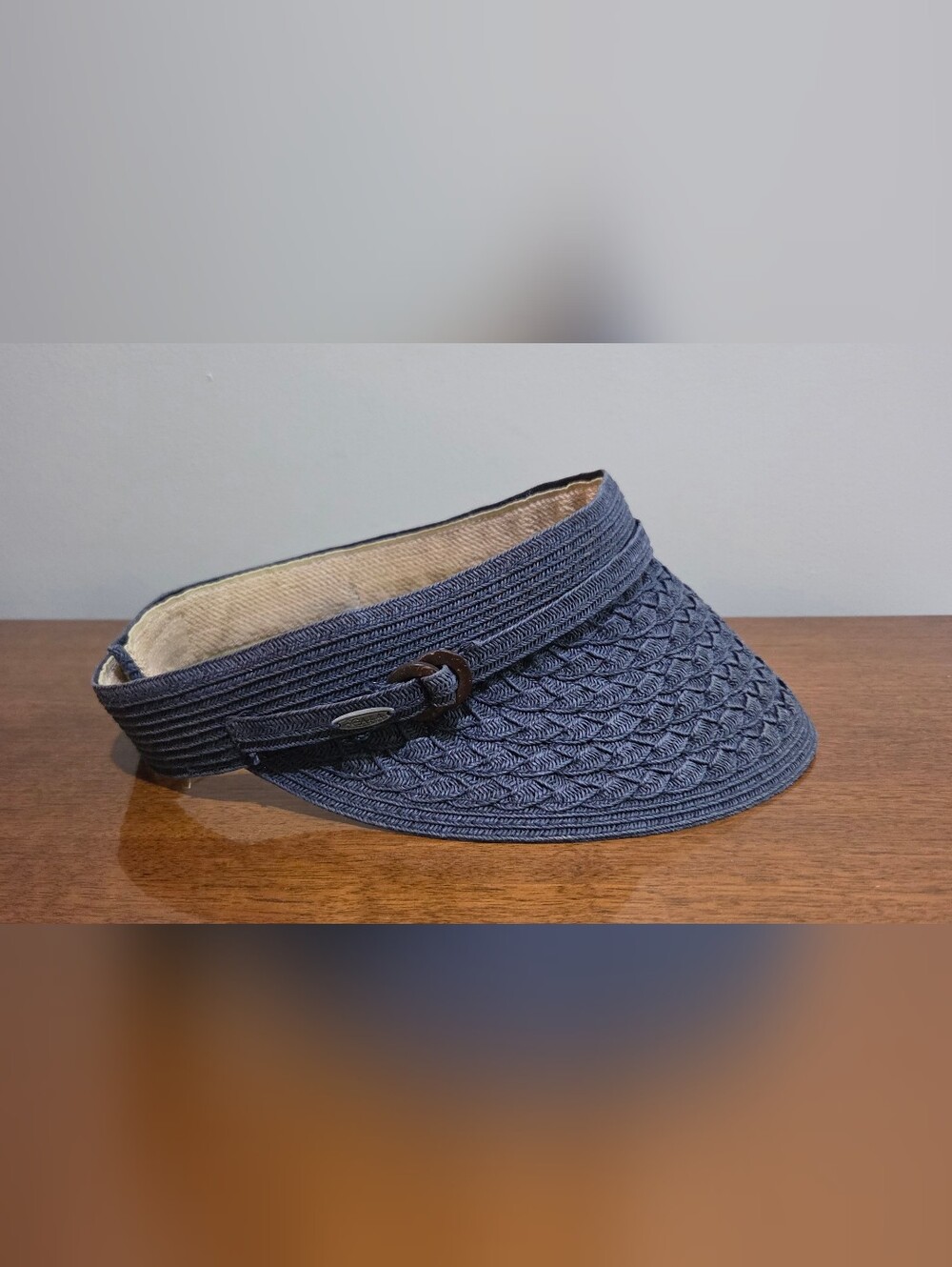 Scala Blue Paper Braid Adjustable Visor With Decorative Strap Across The Top